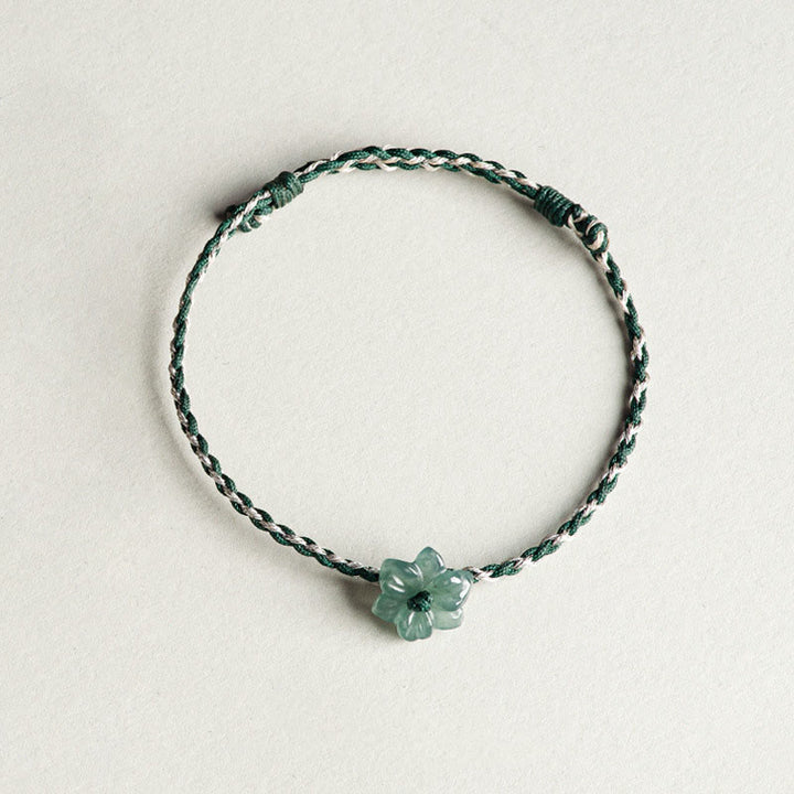 Bracelet de prospérité tressé en jade orchidée verte fait main par Buddha Stones