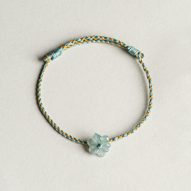 Bracelet de prospérité tressé en jade orchidée verte fait main par Buddha Stones