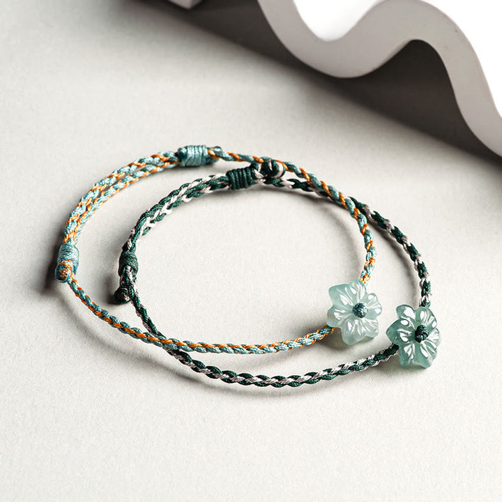 Bracelet de prospérité tressé en jade orchidée verte fait main par Buddha Stones