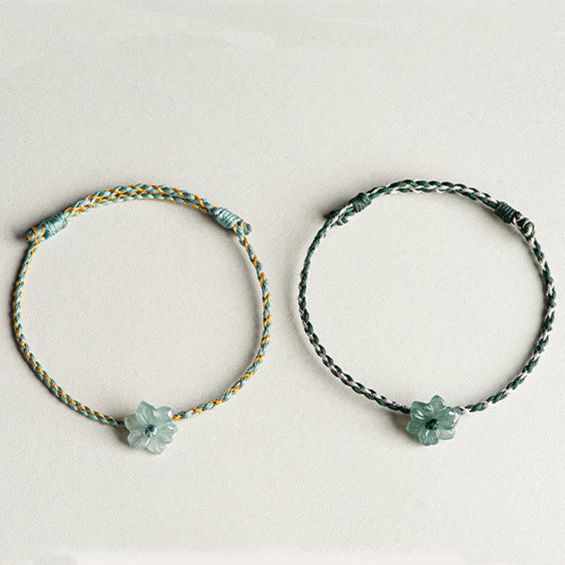 Bracelet de prospérité tressé en jade orchidée verte fait main par Buddha Stones