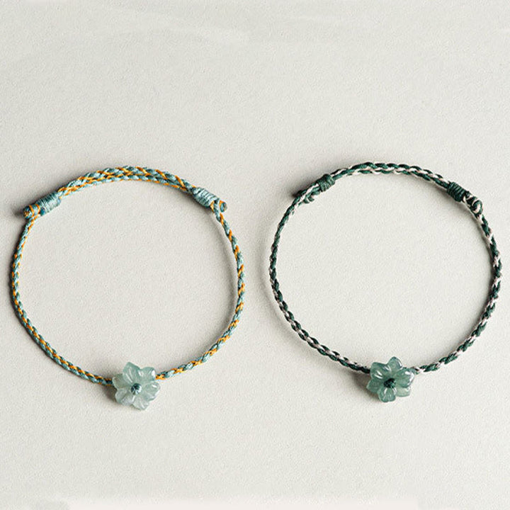 Bracelet de prospérité tressé en jade orchidée verte fait main par Buddha Stones