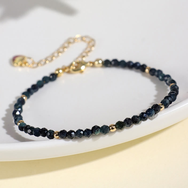 Bracelet de sagesse en perles de cuivre et tourmaline indicolite avec Buddha Stones