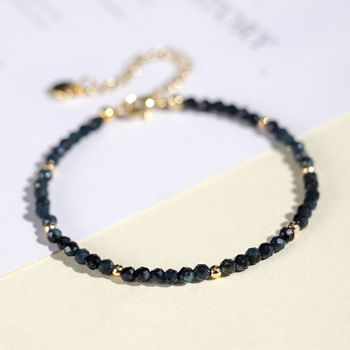 Bracelet de sagesse en perles de cuivre et tourmaline indicolite avec Buddha Stones