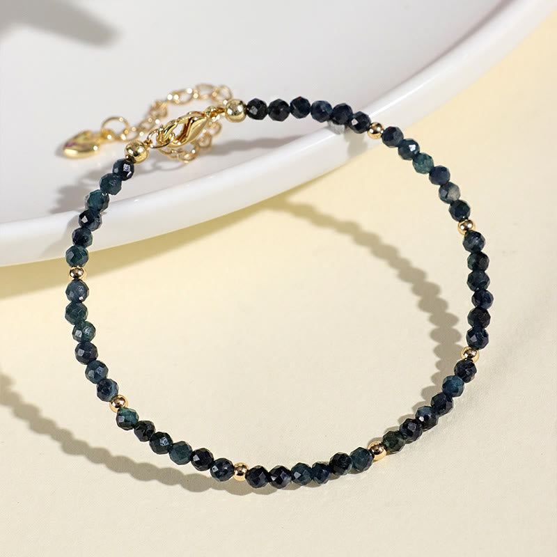 Bracelet de sagesse en perles de cuivre et tourmaline indicolite avec Buddha Stones