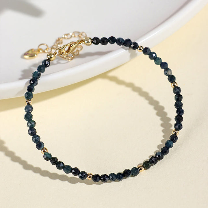 Bracelet de sagesse en perles de cuivre et tourmaline indicolite avec Buddha Stones