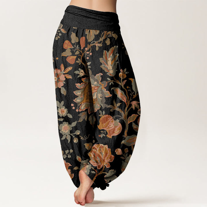 Pantalon Buddha Stones décontracté à taille élastique pour femme avec motif de fleurs en fleurs et bourgeons - image 1
