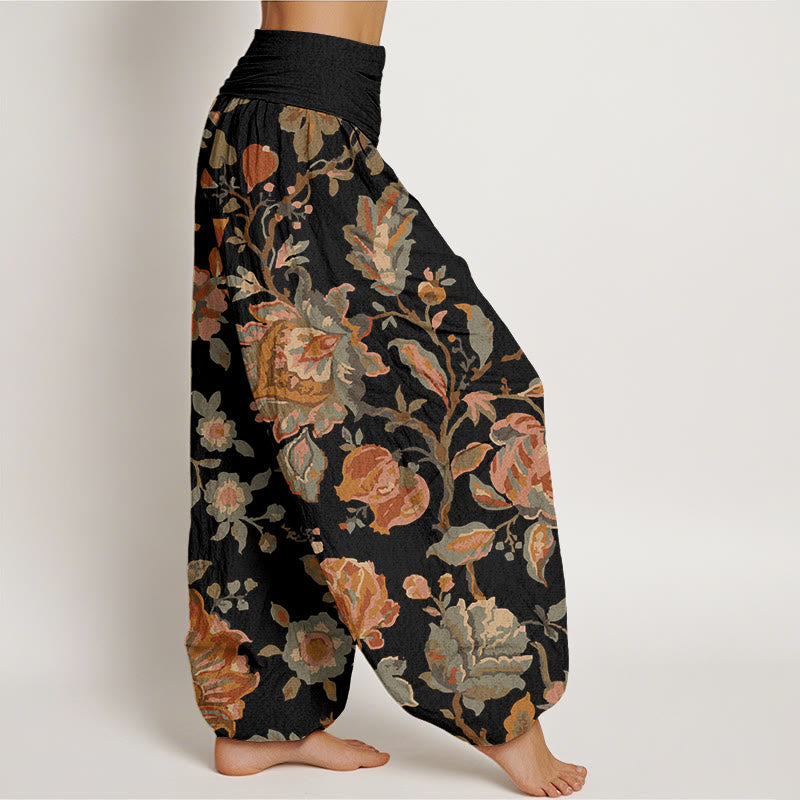 Pantalon Buddha Stones décontracté à taille élastique pour femme avec motif de fleurs en fleurs et bourgeons - image 2
