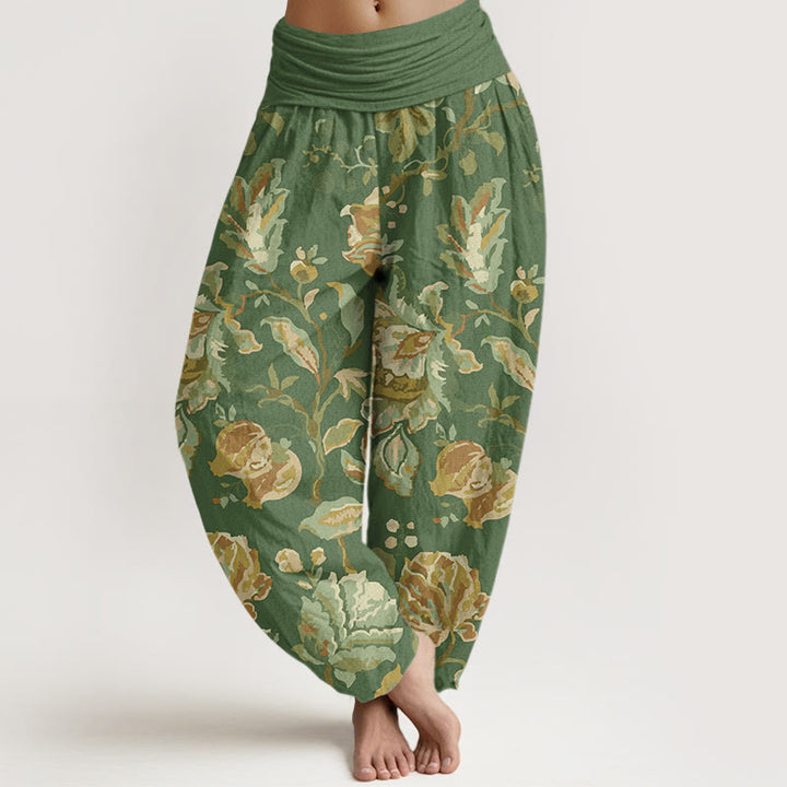 Pantalon Buddha Stones décontracté à taille élastique pour femme avec motif de fleurs en fleurs et bourgeons - Vert foncé - US22，UK/AU26，EU54 (6XL) - image 4