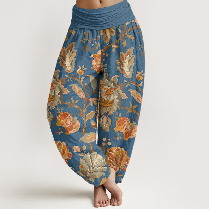 Pantalon Buddha Stones décontracté à taille élastique pour femme avec motif de fleurs en fleurs et bourgeons - BleuetBleu - US22，UK/AU26，EU54 (6XL) - image 8