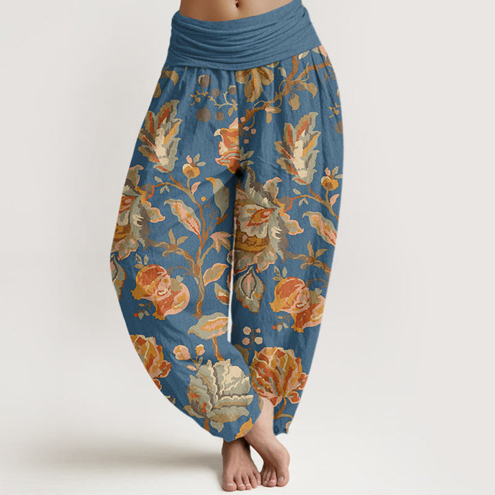 Pantalon Buddha Stones décontracté à taille élastique pour femme avec motif de fleurs en fleurs et bourgeons - BleuetBleu - US22，UK/AU26，EU54 (6XL) - image 8