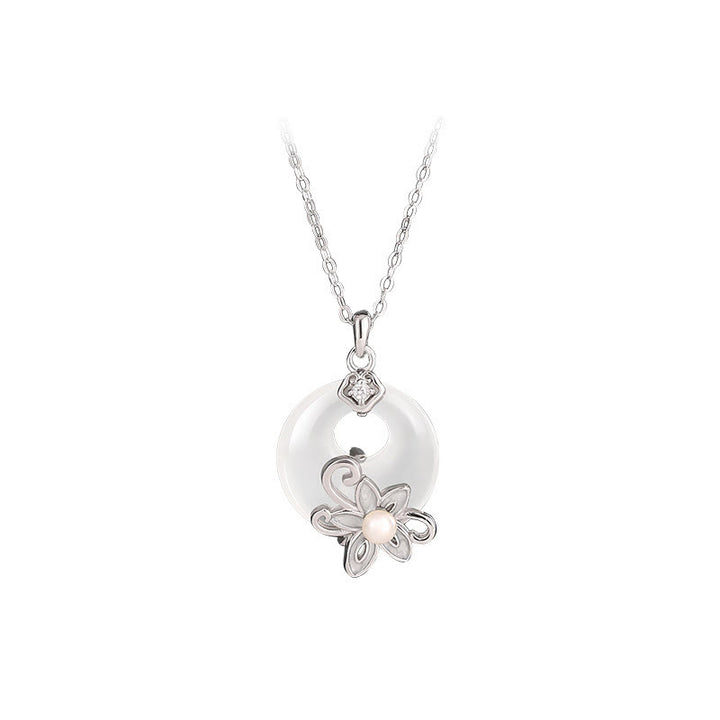 Collier pendentif lotus positif en argent sterling 999 avec boucle de paix en calcédoine et Buddha Stones