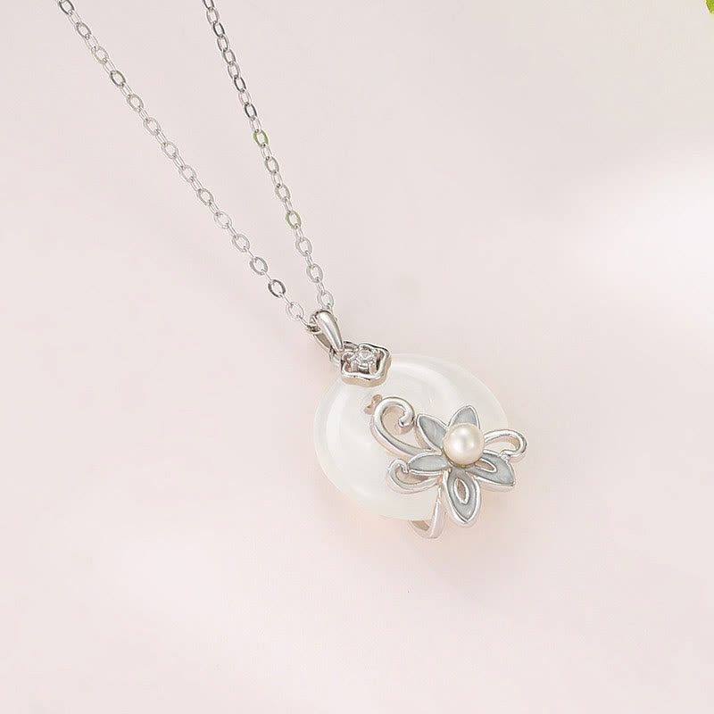 Collier pendentif lotus positif en argent sterling 999 avec boucle de paix en calcédoine et Buddha Stones