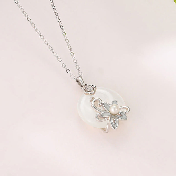 Collier pendentif lotus positif en argent sterling 999 avec boucle de paix en calcédoine et Buddha Stones
