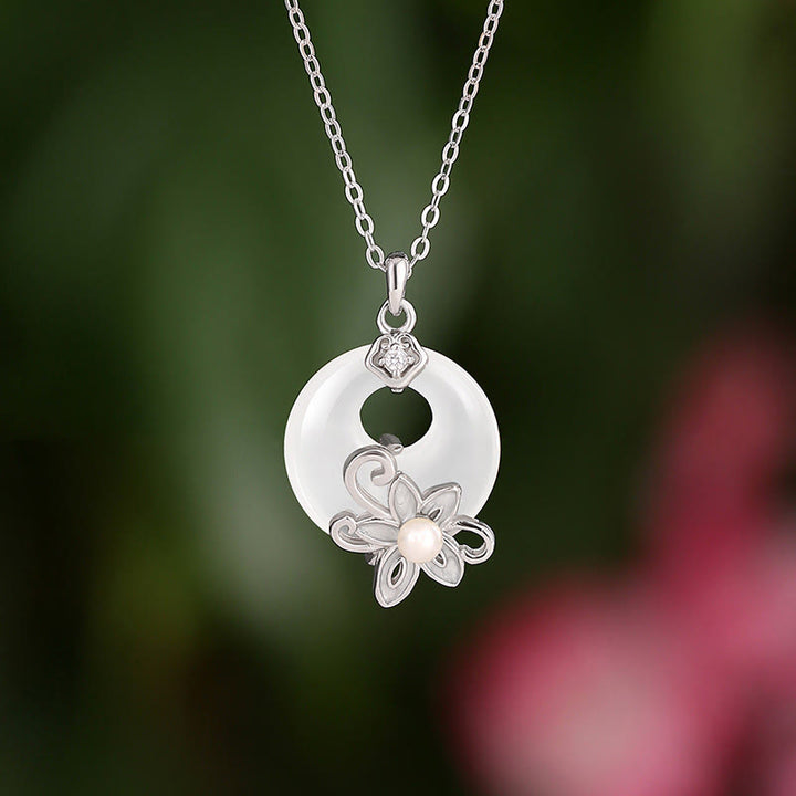Collier pendentif lotus positif en argent sterling 999 avec boucle de paix en calcédoine et Buddha Stones