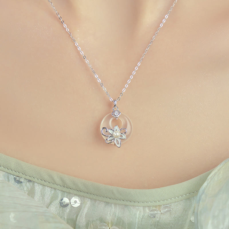 Collier pendentif lotus positif en argent sterling 999 avec boucle de paix en calcédoine et Buddha Stones