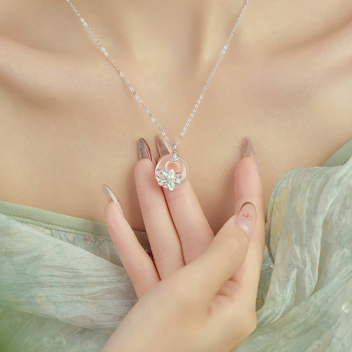 Collier pendentif lotus positif en argent sterling 999 avec boucle de paix en calcédoine et Buddha Stones