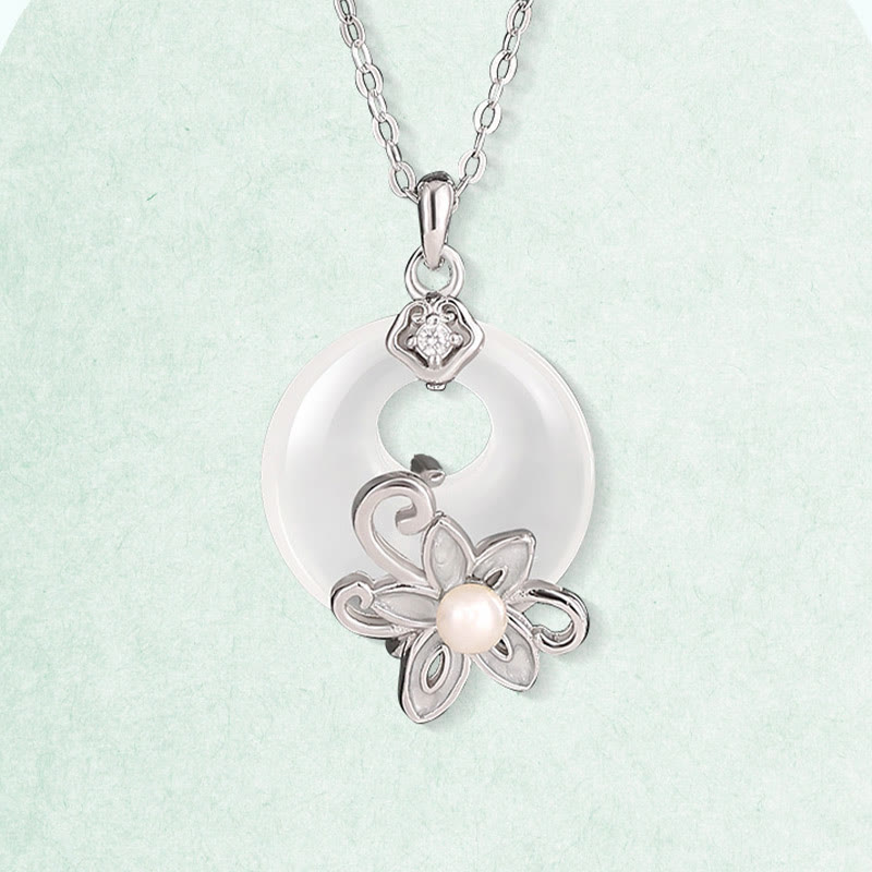 Collier pendentif lotus positif en argent sterling 999 avec boucle de paix en calcédoine et Buddha Stones