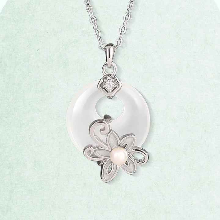 Collier pendentif lotus positif en argent sterling 999 avec boucle de paix en calcédoine et Buddha Stones