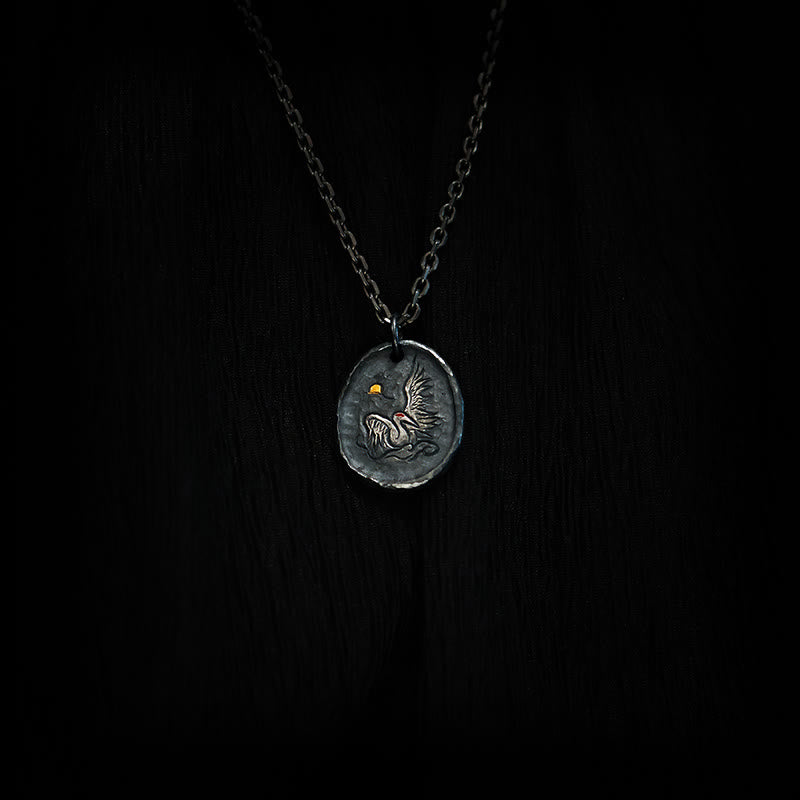 Collier Buddha Stones en argent sterling 999 et or 24 carats avec grue et nuages ​​propices - image 1