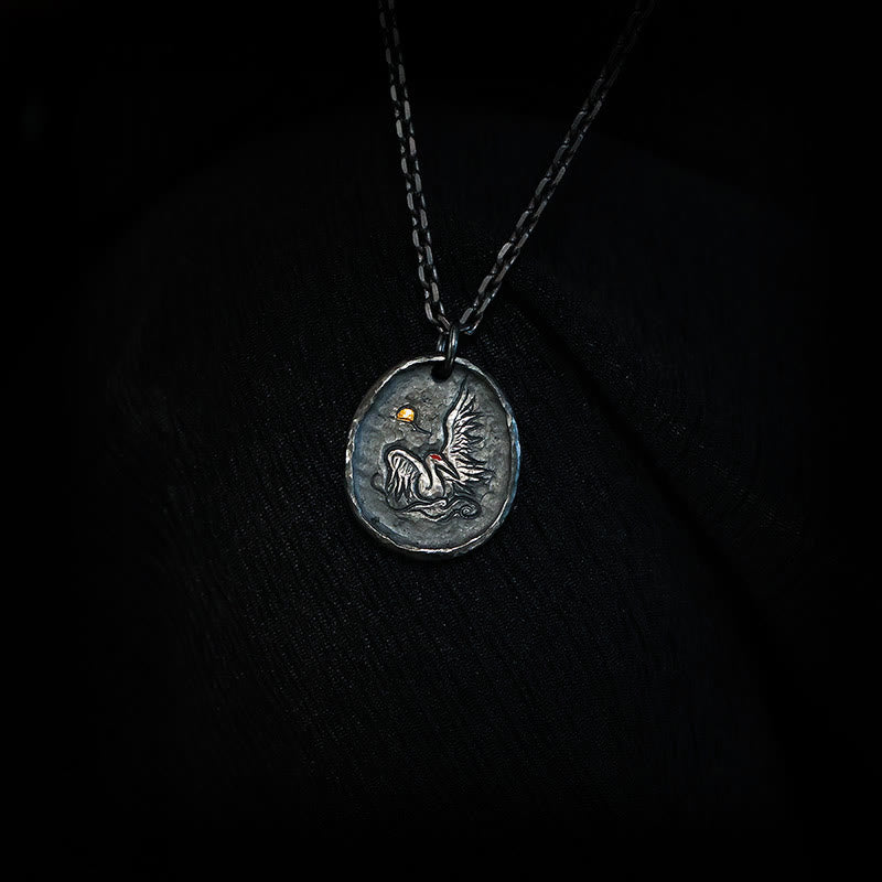 Collier Buddha Stones en argent sterling 999 et or 24 carats avec grue et nuages propices