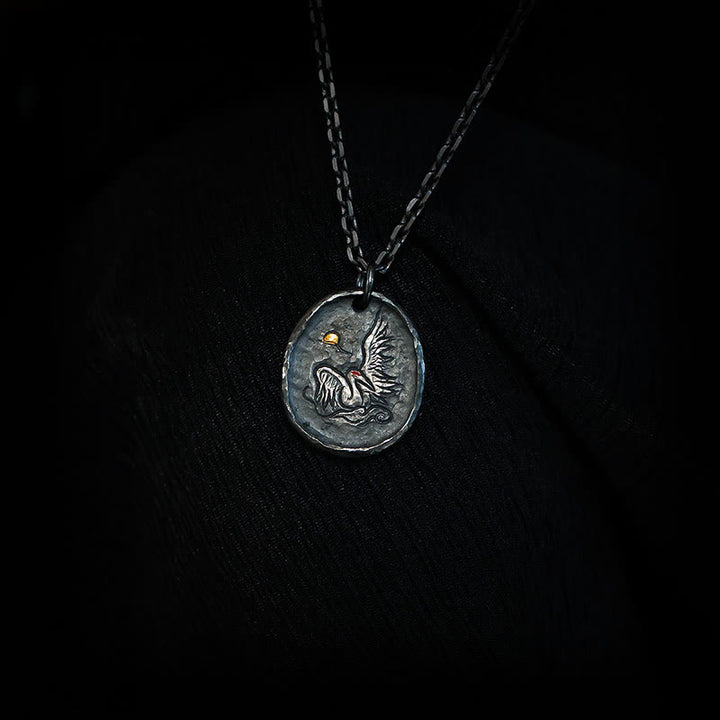 Collier Buddha Stones en argent sterling 999 et or 24 carats avec grue et nuages propices