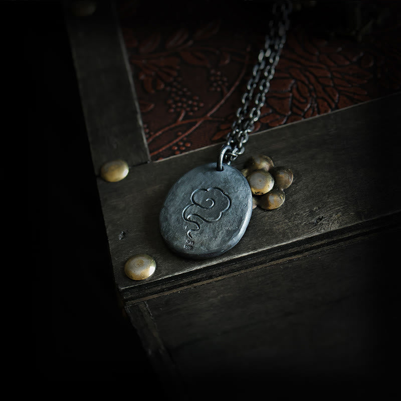 Collier Buddha Stones en argent sterling 999 et or 24 carats avec grue et nuages propices