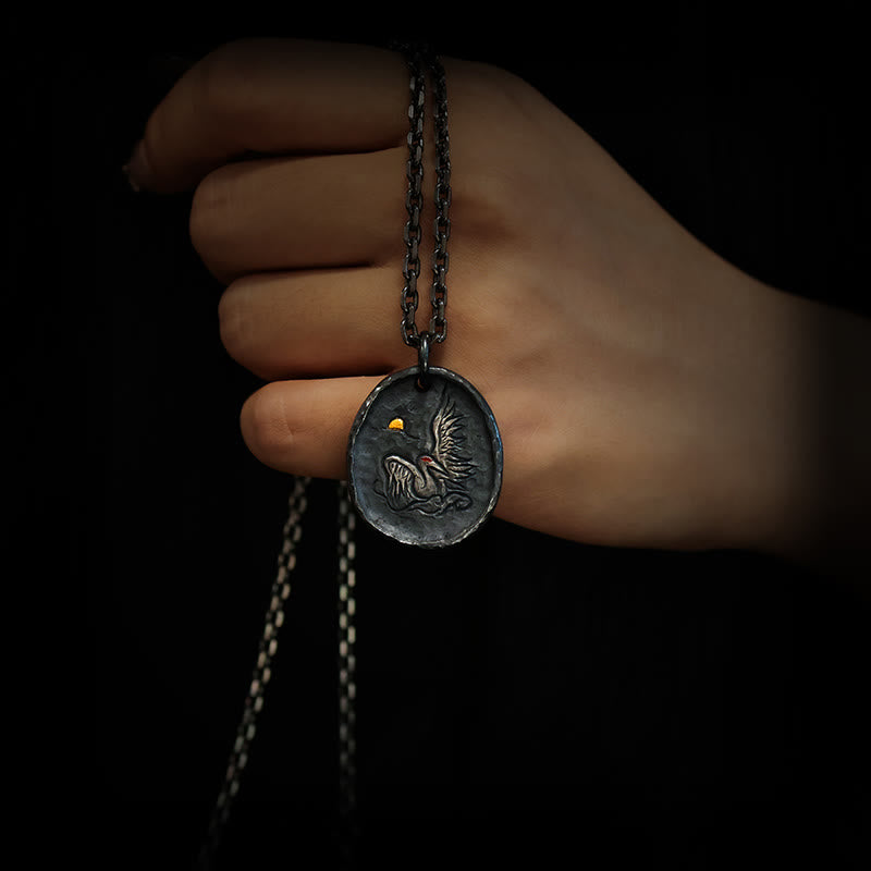 Collier Buddha Stones en argent sterling 999 et or 24 carats avec grue et nuages propices