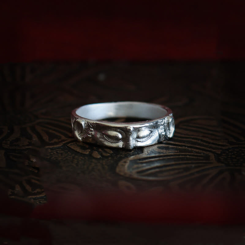 Bague de protection des yeux de Bouddha en argent sterling 999 de Buddha Stones - Argent sterling 999 - US11 - image 0