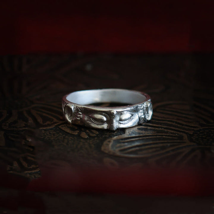 Bague de protection des yeux de Bouddha en argent sterling 999 de Buddha Stones - Argent sterling 999 - US11 - image 0