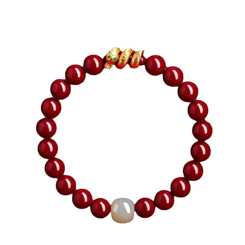 Bracelet de bénédiction de l'année du serpent en Buddha Stones de cinabre et jade Hetian - image 17
