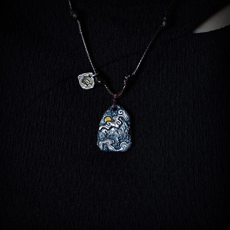 Collier pendentif de protection des nuages de bon augure en argent sterling 999 et or 24 carats Buddha Stones