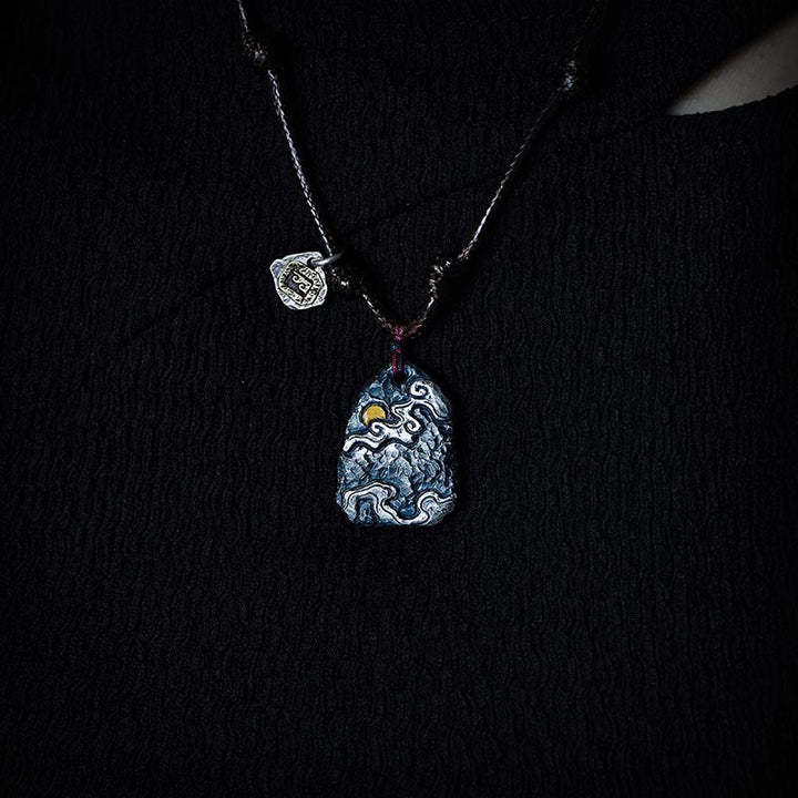 Collier pendentif de protection des nuages de bon augure en argent sterling 999 et or 24 carats Buddha Stones