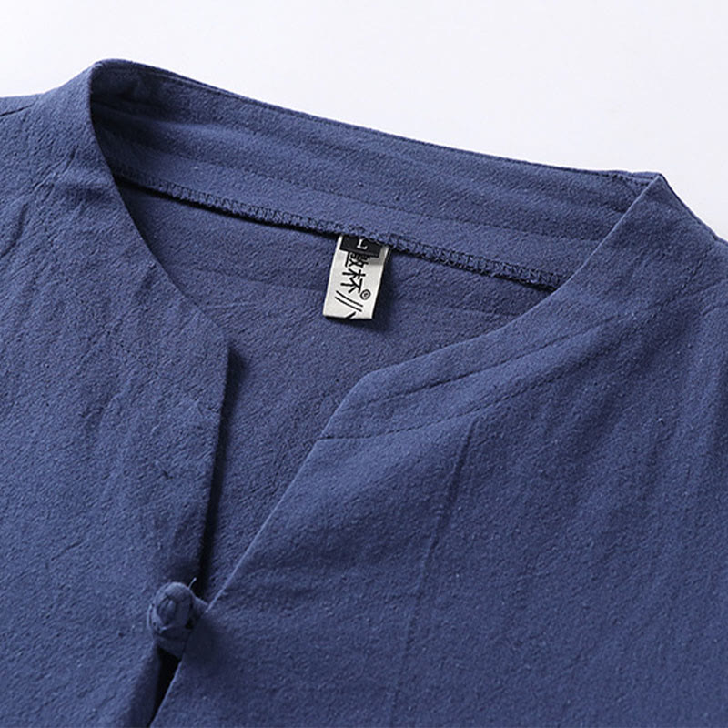 Chemise homme en coton et lin à manches trois-quarts et un bouton avec Buddha Stones - image 8