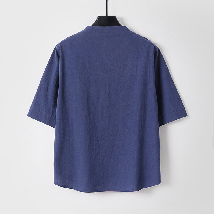Chemise homme en coton et lin, unie, manches trois-quarts, un bouton, motif Buddha Stones - image 6