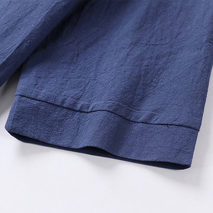 Chemise homme en coton et lin à manches trois-quarts et un bouton avec Buddha Stones - image 11