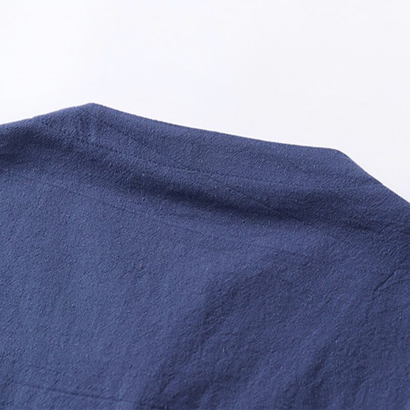 Chemise homme en coton et lin à manches trois-quarts et un bouton avec Buddha Stones - image 9