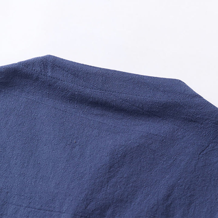 Chemise homme en coton et lin à manches trois-quarts et un bouton avec Buddha Stones - image 9