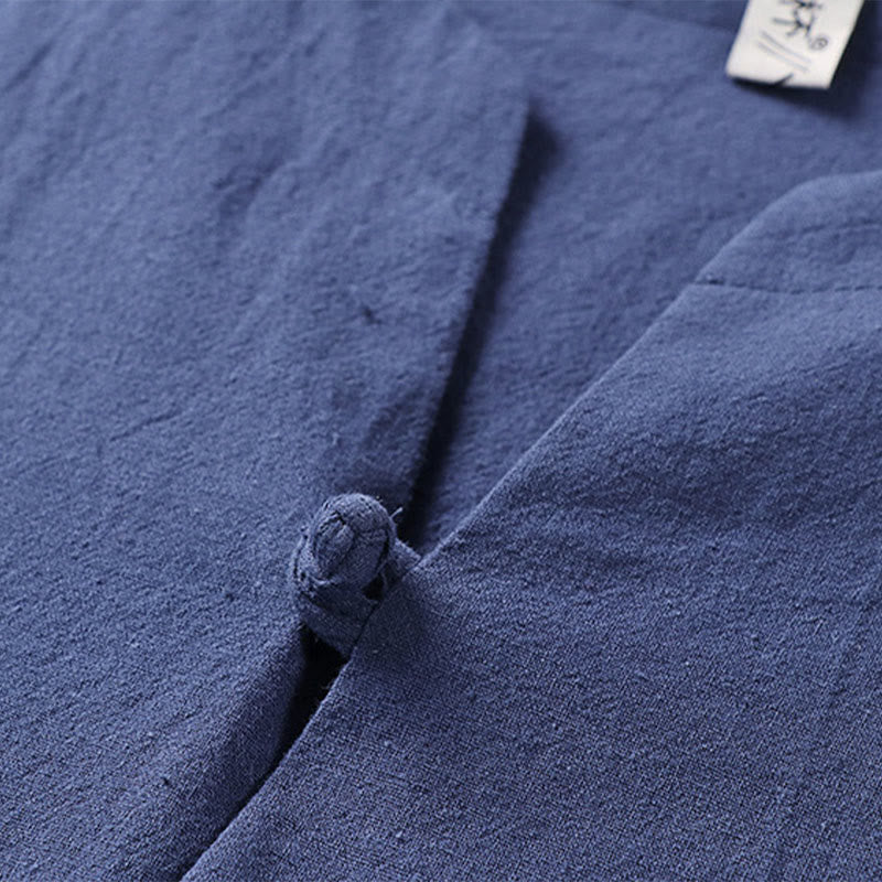 Chemise homme en coton et lin à manches trois-quarts et un bouton avec Buddha Stones - image 10