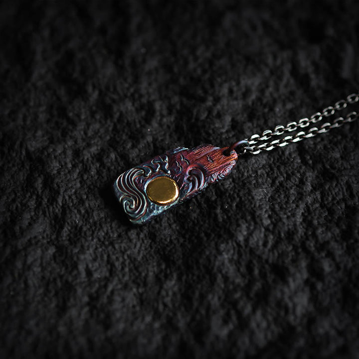 Collier pendentif en argent sterling 999 et or 24 carats Buddha Stones et équilibre solaire