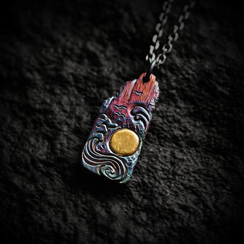 Collier pendentif en argent sterling 999 et or 24 carats Buddha Stones et équilibre solaire - Chaîne en argent sterling 999 et acier titane - image 0
