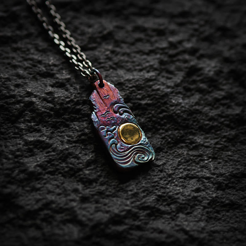 Collier pendentif en argent sterling 999 et or 24 carats Buddha Stones et équilibre solaire