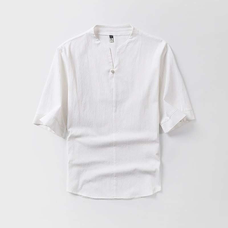 Chemise décontractée en coton et lin pour homme, couleur unie, à un bouton, manches trois-quarts, motif Buddha Stones - Blanc - US/UK/AU54，EU64 (9XL) - image 1