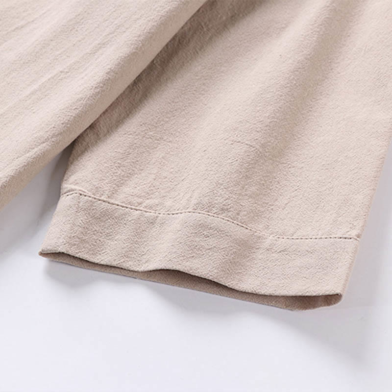 Chemise décontractée en coton et lin à manches trois-quarts et boutons sur le devant pour homme avec poches et motif Buddha Stones