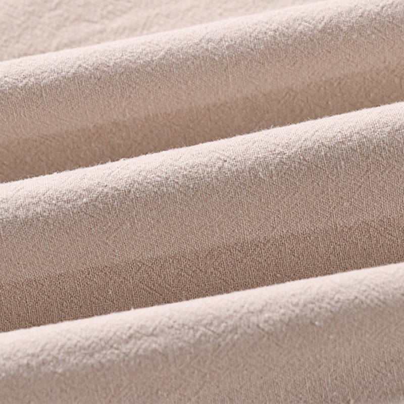 Chemise décontractée en coton et lin à manches trois-quarts et boutons sur le devant pour homme avec poches et motif Buddha Stones - image 2