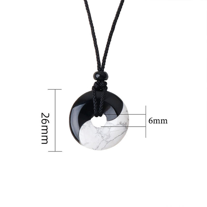 Collier avec pendentif en corde tressée et Buddha Stones en obsidienne noire naturelle et turquoise blanche, boucle de paix Yin Yang