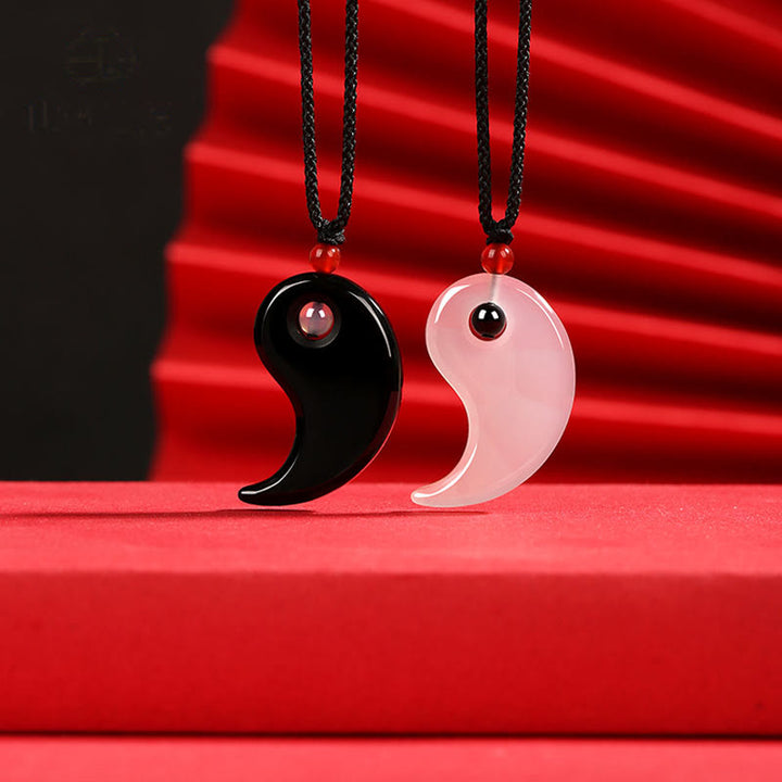 Collier pendentif couple fortune diagramme Yin Yang Tai Chi Buddha Stones onyx noir agate blanche - image 4