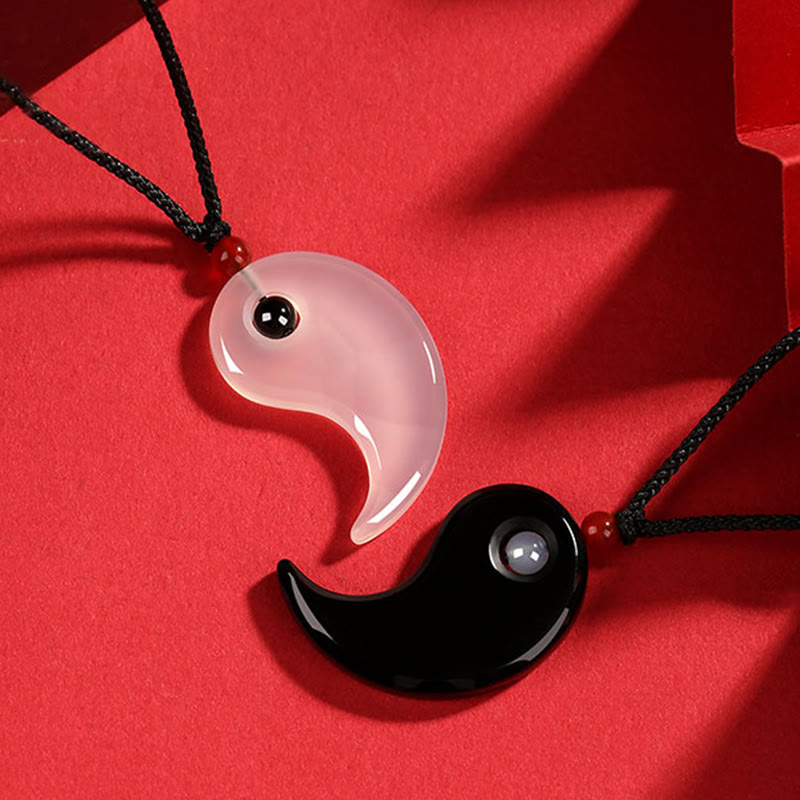 Collier pendentif couple fortune diagramme Yin Yang Tai Chi Buddha Stones onyx noir agate blanche - image 3