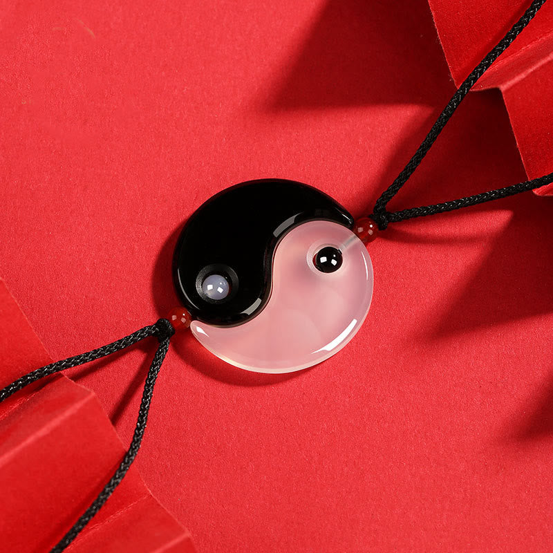 Collier pendentif couple fortune diagramme Yin Yang Tai Chi Buddha Stones onyx noir agate blanche - image 2