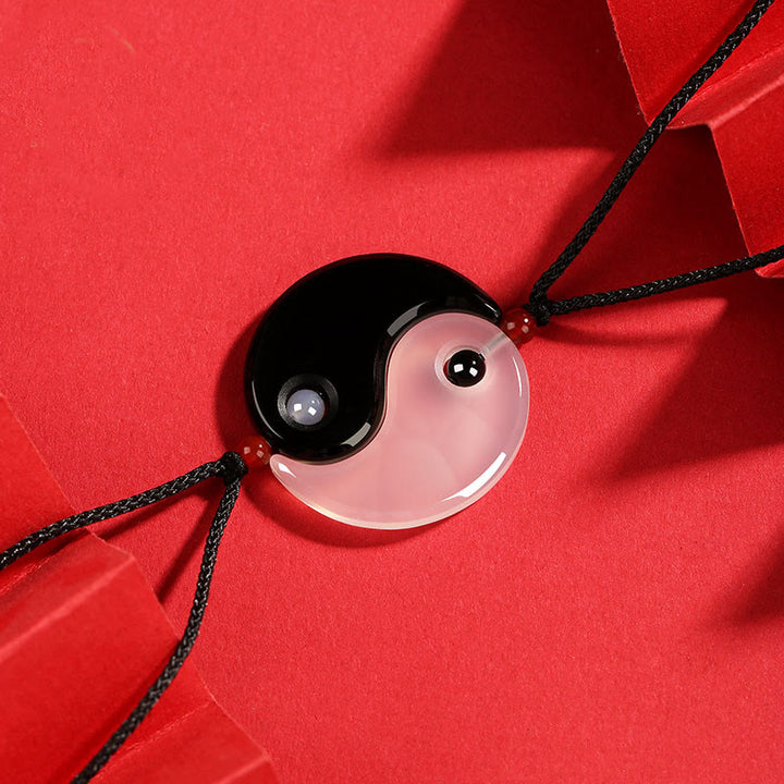 Collier pendentif couple fortune diagramme Yin Yang Tai Chi Buddha Stones onyx noir agate blanche - image 2