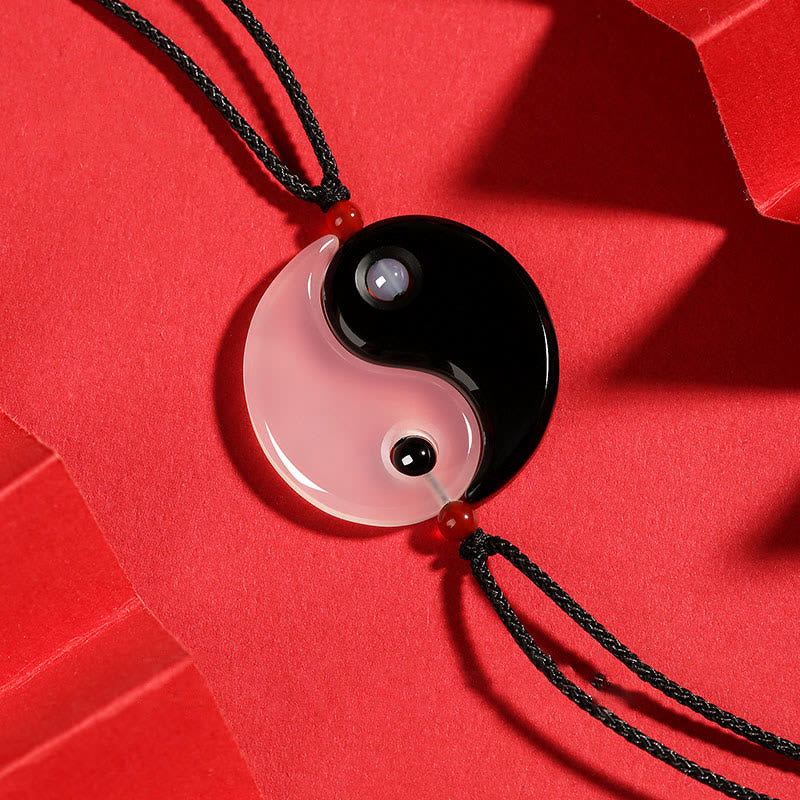 Collier pendentif couple fortune diagramme Yin Yang Tai Chi Buddha Stones onyx noir agate blanche - Onyx noir Agate blanche YIN YANG - image 1